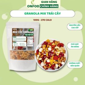 Ngũ cốc granola ONFOD siêu hạt mix hoa quả trái cây ăn kiêng giảm cân thêm macca, óc chó đỏ, dâu tây 500g